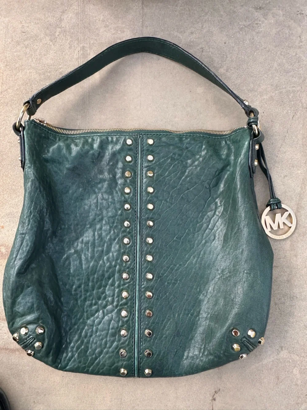 Michael Kors Uptown Astor Hunter Green Gold Studded Hobo/Shoulder Bag